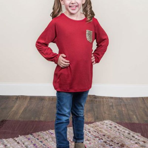 Southern Grace Girl's Red w/ Sequin Patch Style Long Sleeve, Size 8-10Y