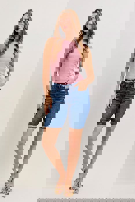 Judy Blue Mid Rise Bermuda Denim Short 152108