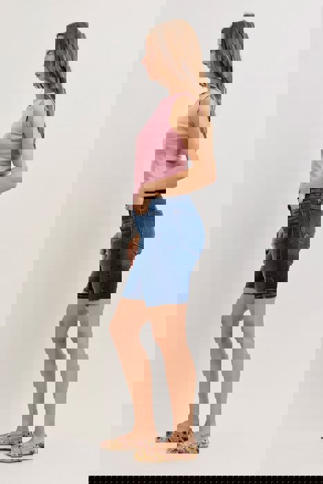 Judy Blue Mid Rise Bermuda Denim Short 152108