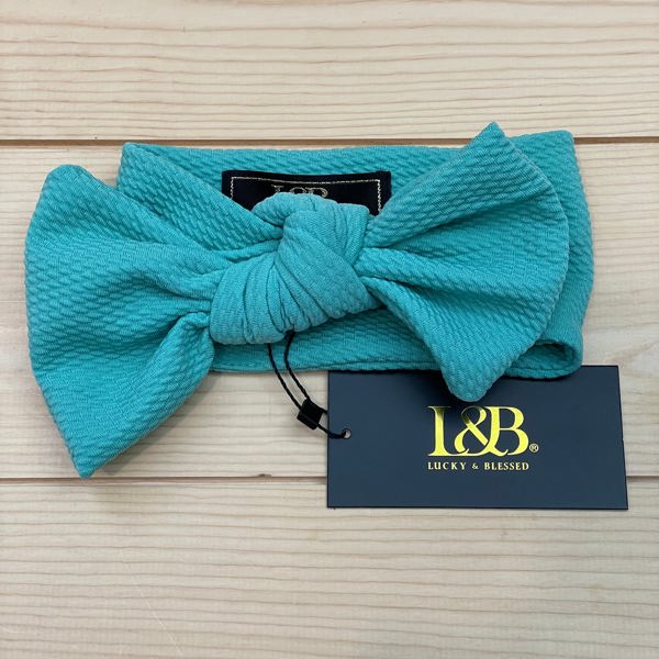 Lucky & Blessed Turquoise Big Bow Baby Headband 6-9M