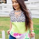  Southern Grace Fun in the Sun Short Sleeve Top with Caged Detail, Leopard & Tie Dye