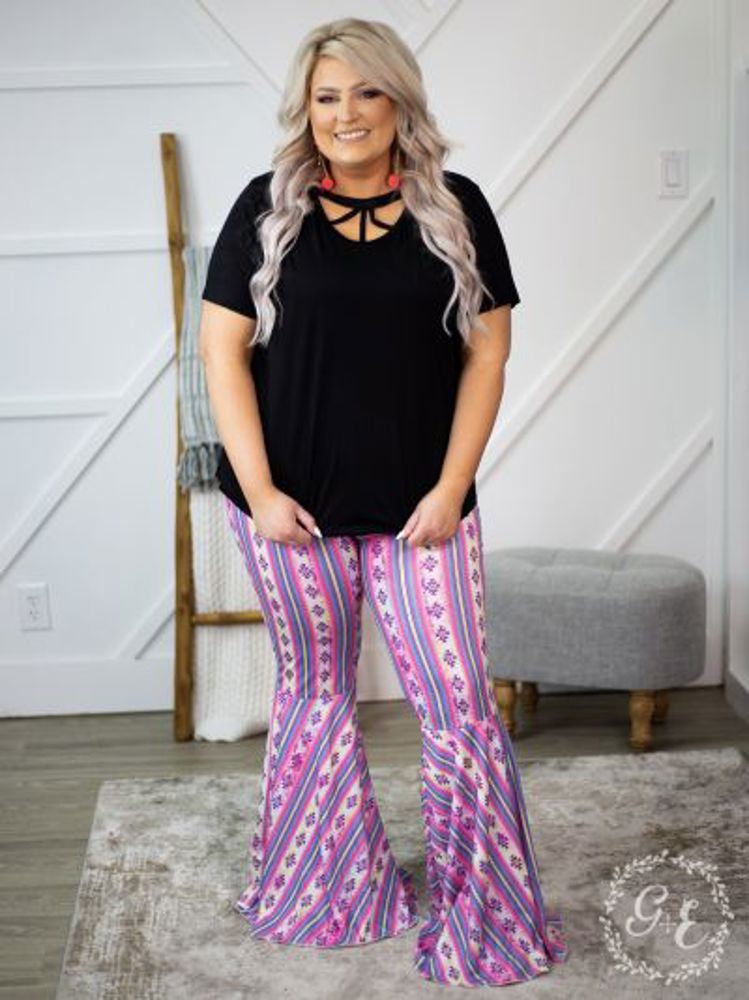 Southern Grace Kickin' Your Aztec Flare Pants, Pink