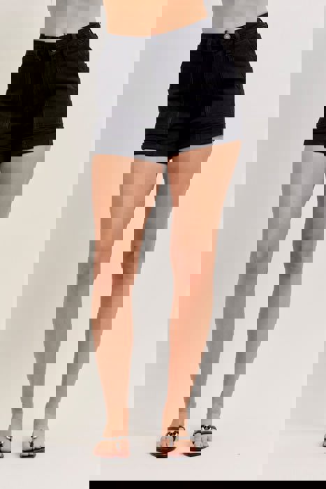 Judy Blue High Waist Aurora Weekender Double Rolled Cuff Black Denim Short 150358