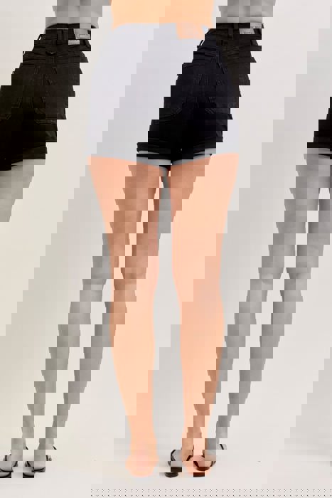 Judy Blue High Waist Aurora Weekender Double Rolled Cuff Black Denim Short 150358