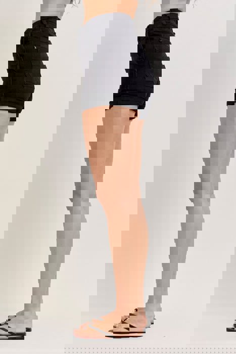 Judy Blue High Waist Aurora Weekender Double Rolled Cuff Black Denim Short 150358