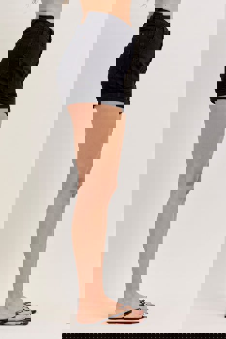 Judy Blue High Waist Aurora Weekender Double Rolled Cuff Black Denim Short 150358