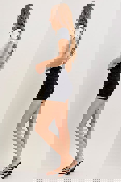 Judy Blue High Waist Aurora Weekender Double Rolled Cuff Black Denim Short 150358