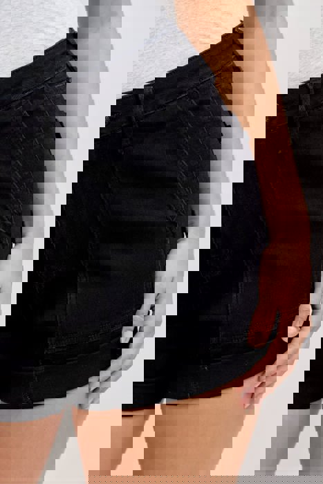 Judy Blue High Waist Aurora Weekender Double Rolled Cuff Black Denim Short 150358