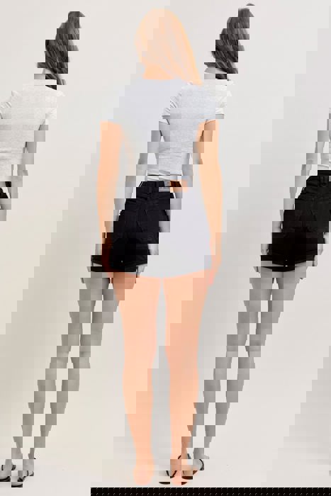 Judy Blue High Waist Aurora Weekender Double Rolled Cuff Black Denim Short 150358