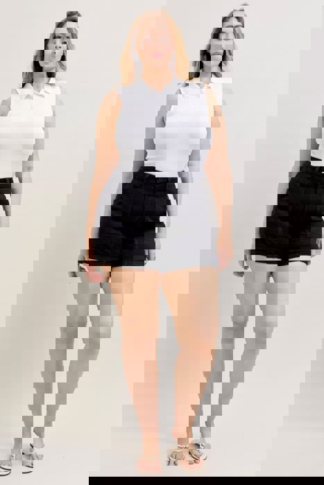 Judy Blue High Waist Aurora Weekender Double Rolled Cuff Black Denim Short 150358