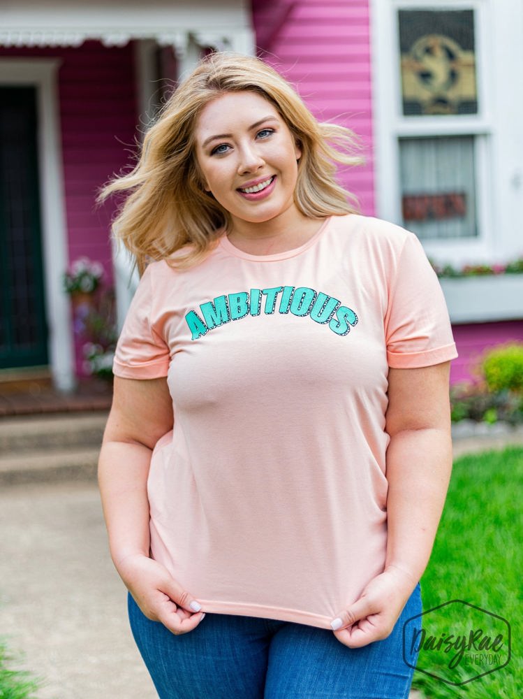 Southern Grace "Ambitious" on Peach Short Sleeve Top