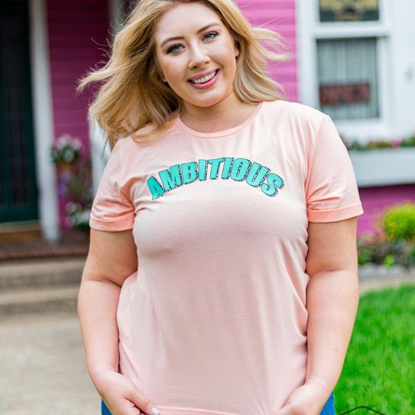 Southern Grace "Ambitious" on Peach Short Sleeve Top