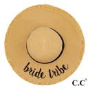  C.C “Bride Tribe" paper straw fringe trim wide brim sun hat with ribbon