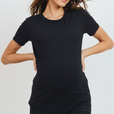 Hello Miz Short Sleeve Maternity Tee, Black