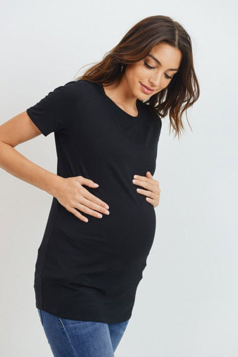 Hello Miz Short Sleeve Maternity Tee, Black