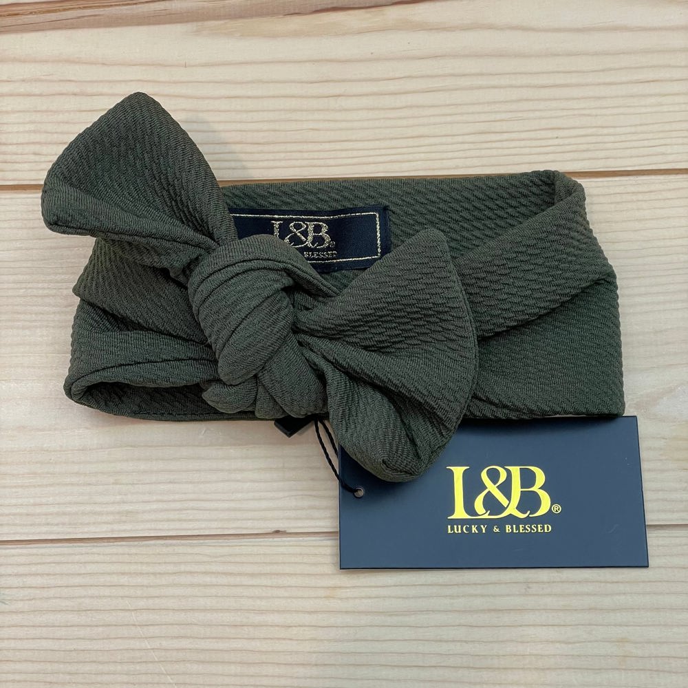 Lucky & Blessed Olive Big Bow Baby Headband 9-12M