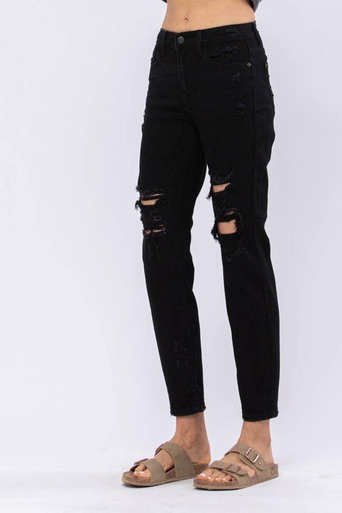 Judy Blue Black High Waist Destroyed Boyfriend Denim 82161