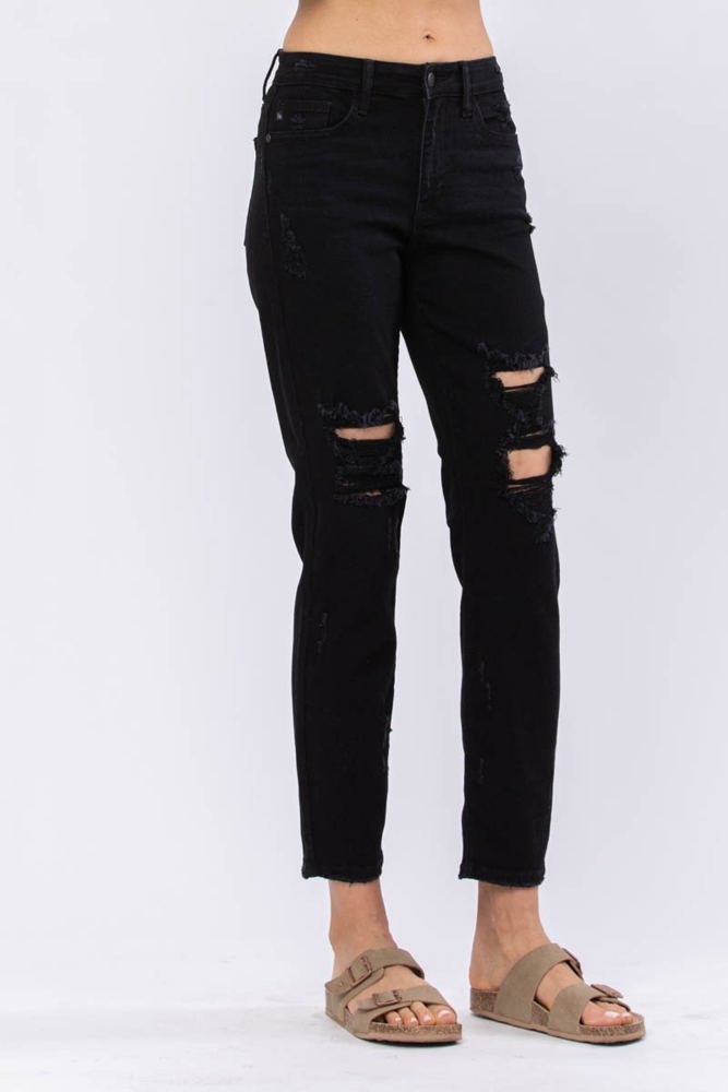 Judy Blue Black High Waist Destroyed Boyfriend Denim 82161