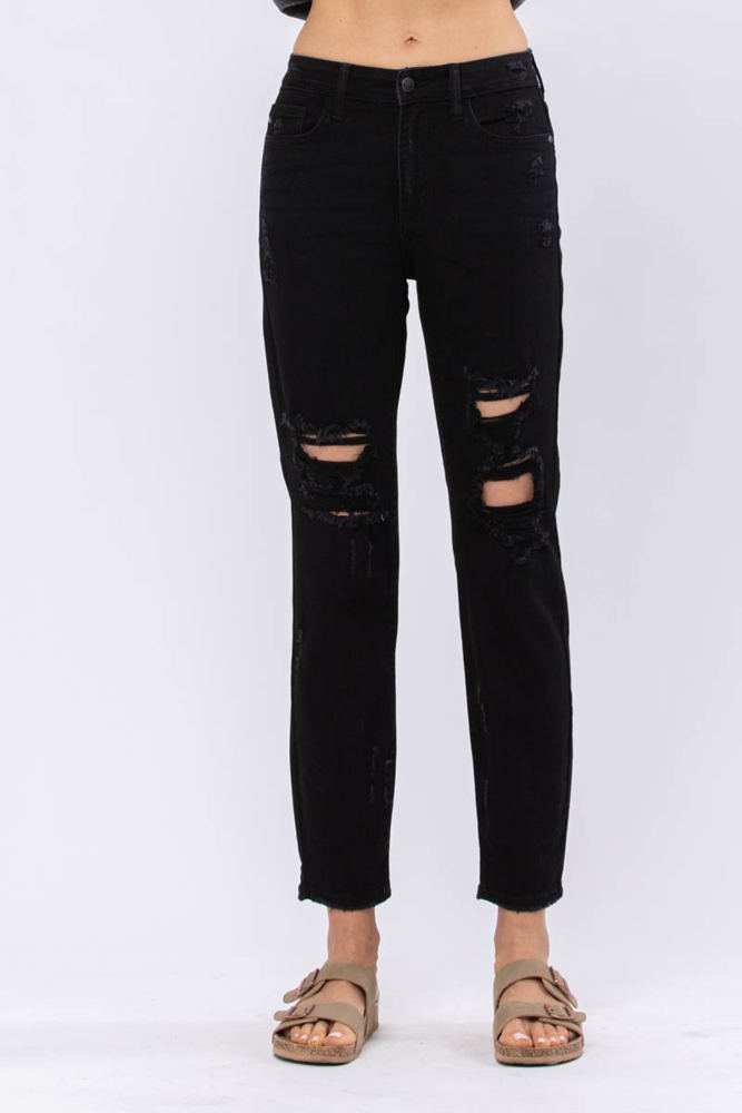 Judy Blue Black High Waist Destroyed Boyfriend Denim 82161