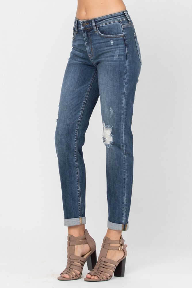 Judy Blue Destroyed Cuffed Slim Fit Denim Mid Rise 82204