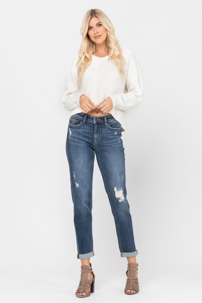 Judy Blue Destroyed Cuffed Slim Fit Denim Mid Rise 82204 - Plus