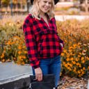  Southern Grace Checker Me Out Pullover With Pockets, Red Plaid