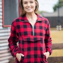  Southern Grace Checker Me Out Pullover With Pockets, Red Plaid