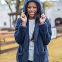  Southern Grace Oh So Soft Hooded Sherpa With Pockets, Navy