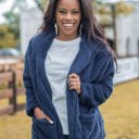  Southern Grace Oh So Soft Hooded Sherpa With Pockets, Navy