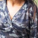  Southern Grace Since You Been Gone Pullover with Balloon Longsleeves and Buttons, Camouflage