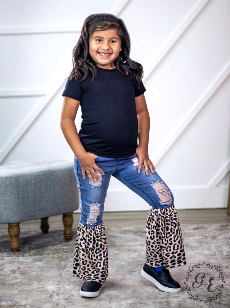 Southern Grace Girl's Somewhere Between Western and Wildin' Flare Pants, Leopard, Size 4-5Y