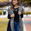  Southern Grace Warm and Together Black with Leopard Vest Cardigan