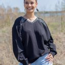  Southern Grace Glad You Exist Waffle Batwing Long Sleeve Top, Black