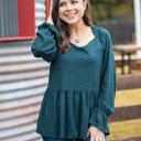  Southern Grace How 'Bout Those Ruffles Long Sleeve With Neck Line Ruffles, Emerald Green