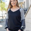  Southern Grace Leader of the Pack Waffle Raglan Top with Balloon Long Sleeve, Black