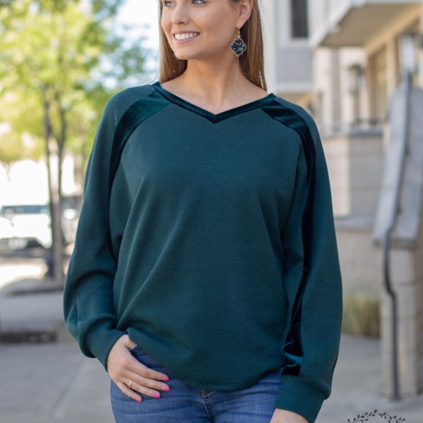 Southern Grace Made For You V Neck with Batwing Sleeve Top, Teal