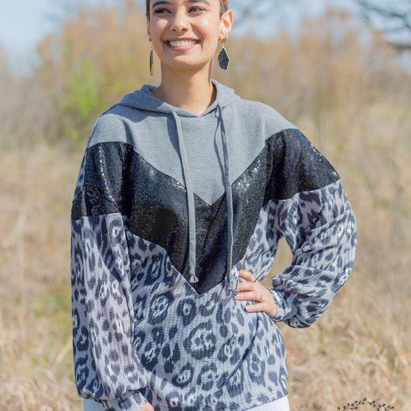 Southern Grace Smokey Leopard Pullover Hoodie with Balloon Sleeve