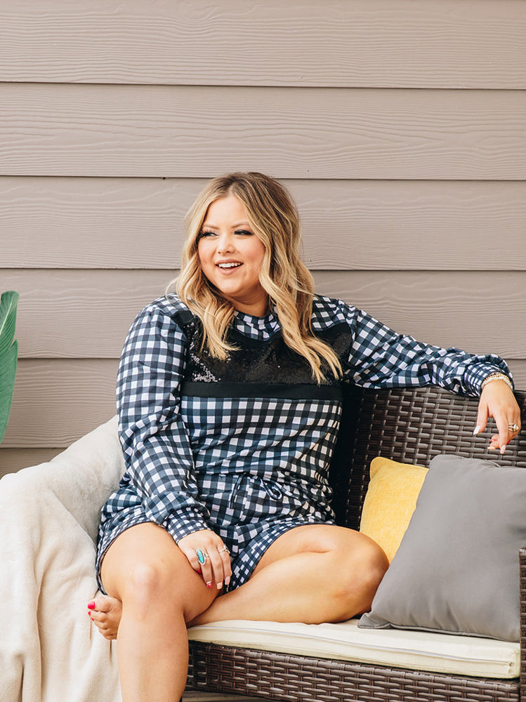 Southern Grace Stylin in Gingham Loungewear Set with Shorts and Sequins