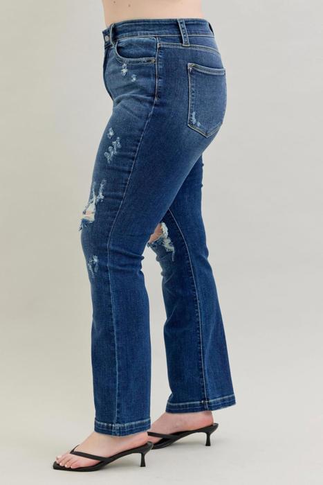 Judy Blue Mid Rise Hand Sand & Destroy Bootcut Denim Jeans 82541 - Plus