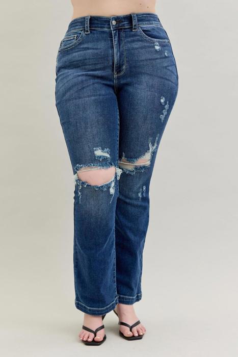 Judy Blue Mid Rise Hand Sand & Destroy Bootcut Denim Jeans 82541 - Plus