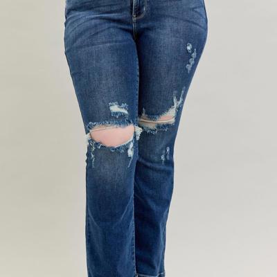 Judy Blue Mid Rise Hand Sand & Destroy Bootcut Denim Jeans 82541 - Plus