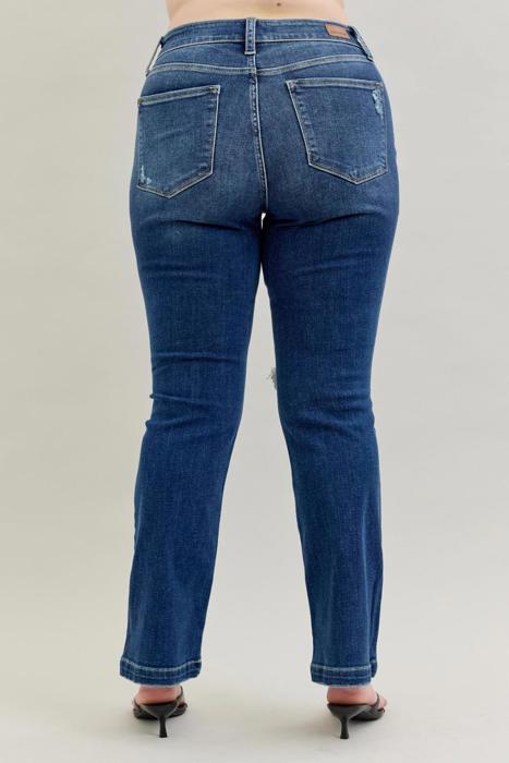 Judy Blue Mid Rise Hand Sand & Destroy Bootcut Denim Jeans 82541 - Plus