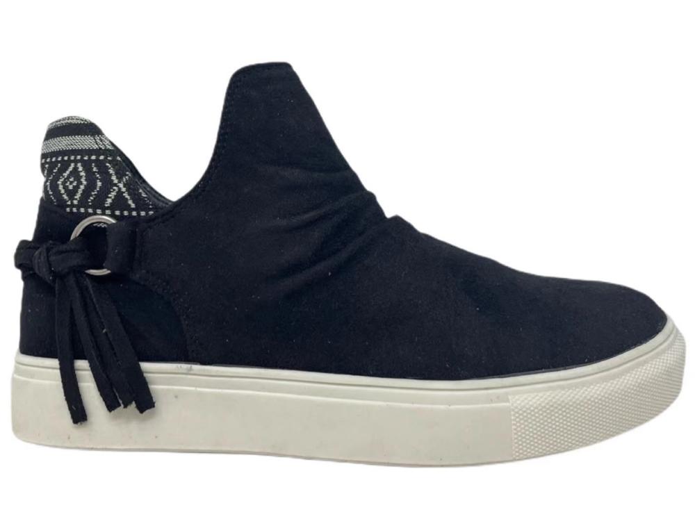 Very G "Whisper" Black Aztec Fringe Slip-on Shoes