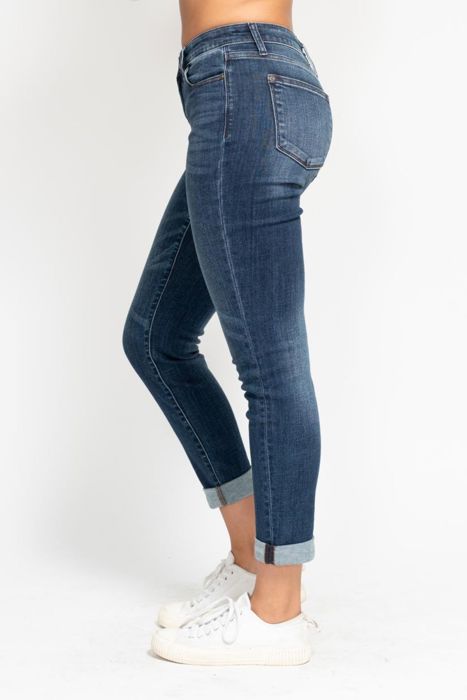 Judy Blue Basic Mid-Rise Cuffed Slim Denim Jeans 82428