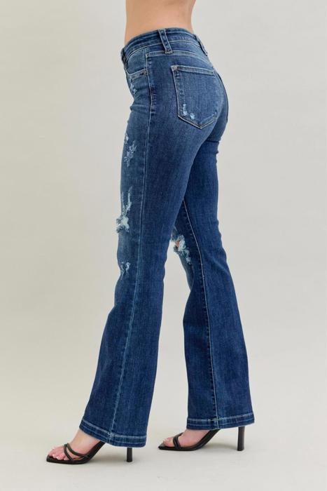 Judy Blue Mid Rise Hand Sand & Destroy Bootcut Denim Jeans 82541