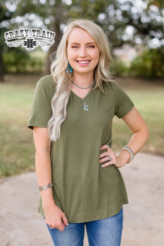 Crazy Train Forever Fave Solid Short Sleeve Top, Olive