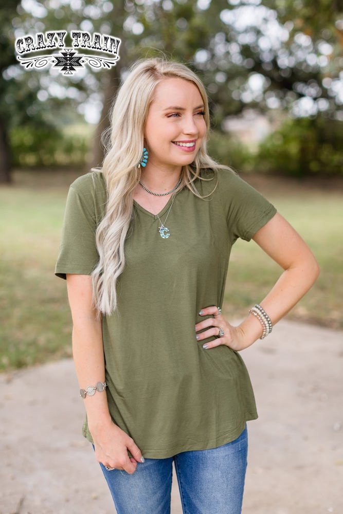 Crazy Train Forever Fave Solid Short Sleeve Top, Olive