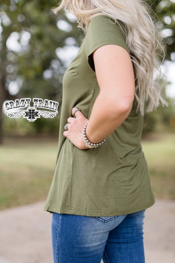 Crazy Train Forever Fave Solid Short Sleeve Top, Olive