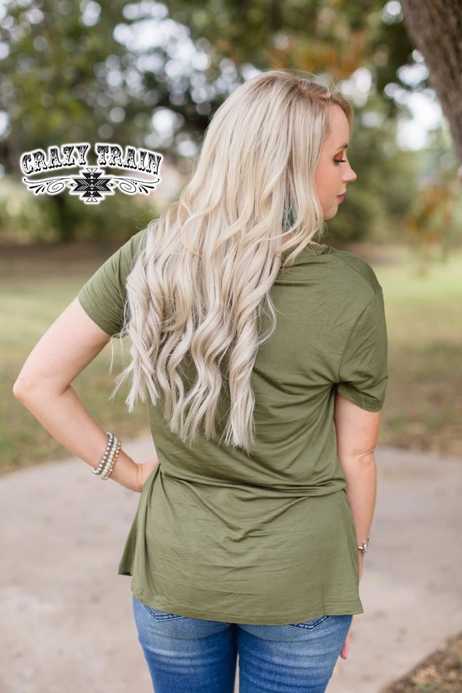 Crazy Train Forever Fave Solid Short Sleeve Top, Olive