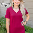 X-Small Crazy Train Forever Fave Solid Short Sleeve V-Neck Top, Maroon